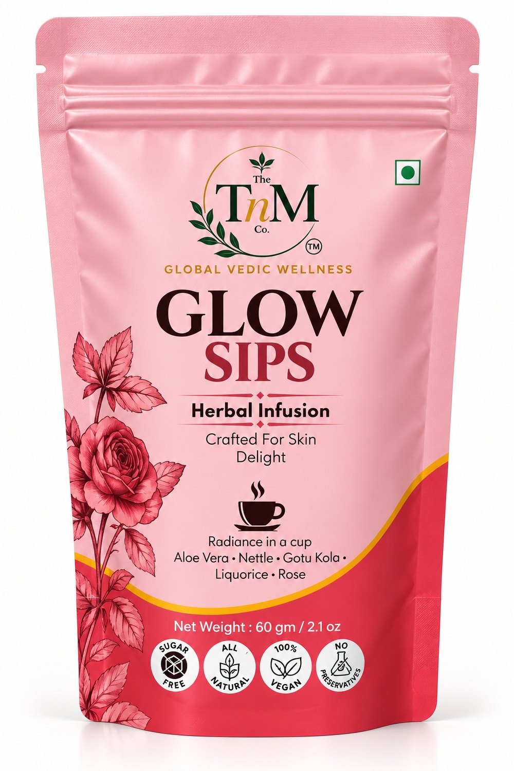 Glow Sips herbal infusion pouch by The TnM Co.
